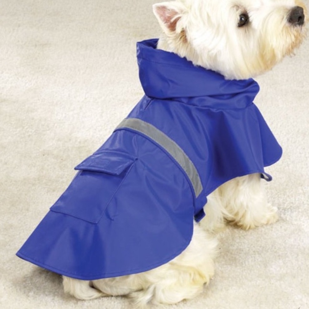 Dog Raincoat Blue with Reflective Stripe and Pocket Pet Gear Size Small